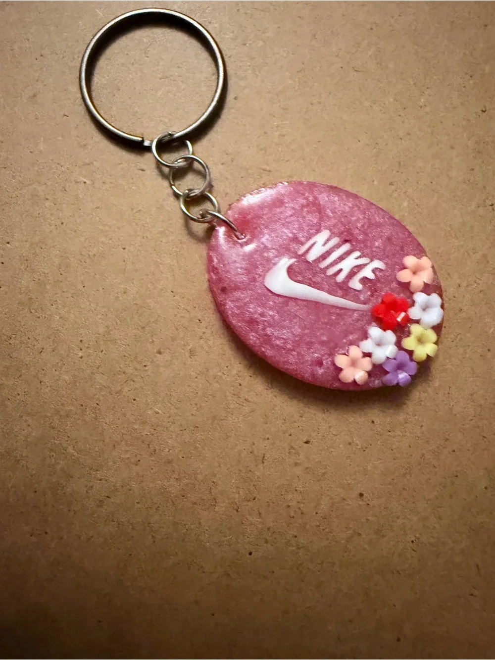 Pink Floral Swoosh Keyring